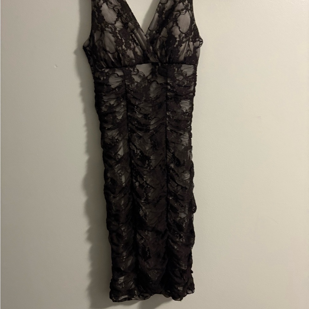 Studio Y Black Sheer Lace Midi Dress